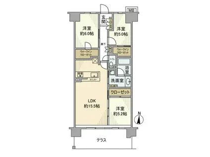 ファインシティ武蔵野富士見(3LDK/2階)の間取り写真