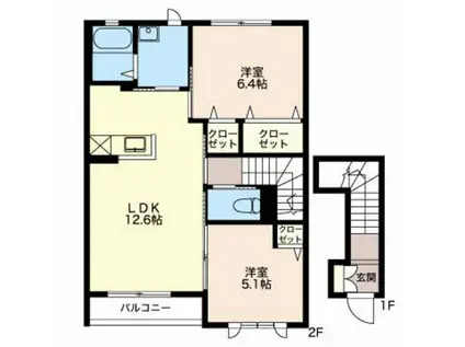 サンハイム B棟(2LDK/2階)の間取り写真