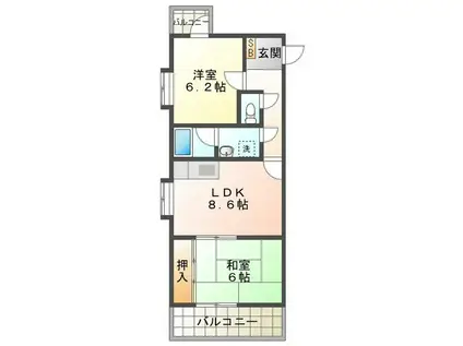 レスカール鵜の森(2LDK/6階)の間取り写真