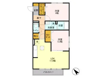 ロイヤルクレッセント西登戸 参(2LDK/1階)の間取り写真