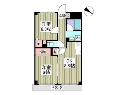 ドミールコンフォール親水公園(2DK/3階)の間取り写真