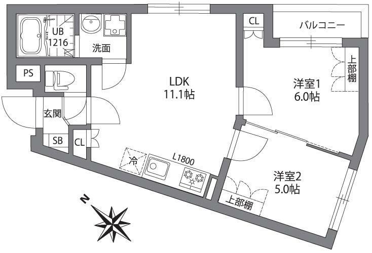 ジェムストーン目黒南(2LDK/4階)の間取り写真