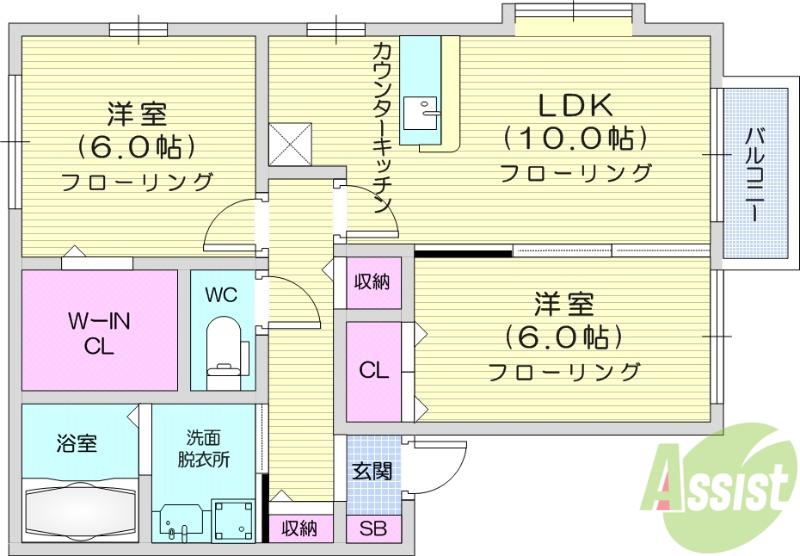 グリーンコート城南 F(2LDK/2階)の間取り写真