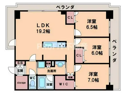 グランセジュール大国町(3LDK/7階)の間取り写真