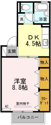 プレステージュ21 III棟(1DK/2階)の間取り写真