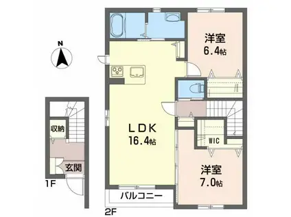 シャーメゾン・ヴィレッタB(2LDK/2階)の間取り写真