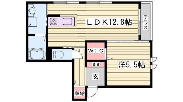 リメインらかんW棟(1LDK/1階)の間取り写真