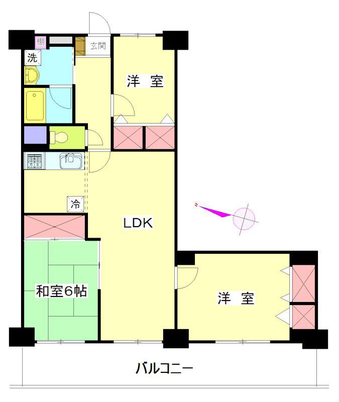 日商岩井草加マンション(3LDK/4階)の間取り写真