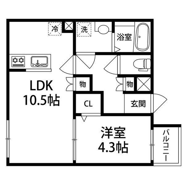 アレグリア鳳ノース(1LDK/1階)の間取り写真
