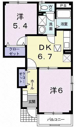 ファーストヒストリーA(2DK/1階)の間取り写真