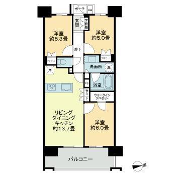 MJR鹿児島中央駅前ザ・ガーデン(3LDK/3階)の間取り写真