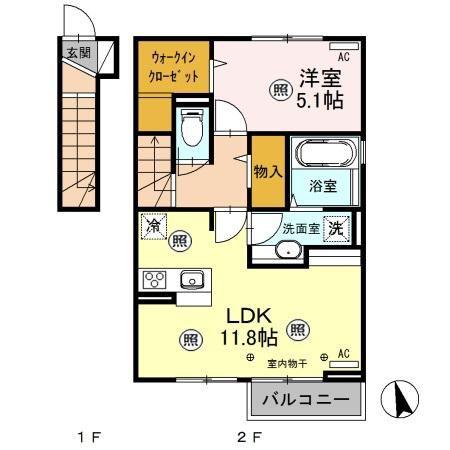 カーサ クラシオン A(1LDK/2階)の間取り写真