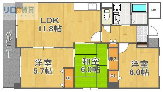 メルベーユ宝塚(3LDK/2階)の間取り写真