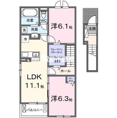 サウスゲートB(2LDK/2階)の間取り写真