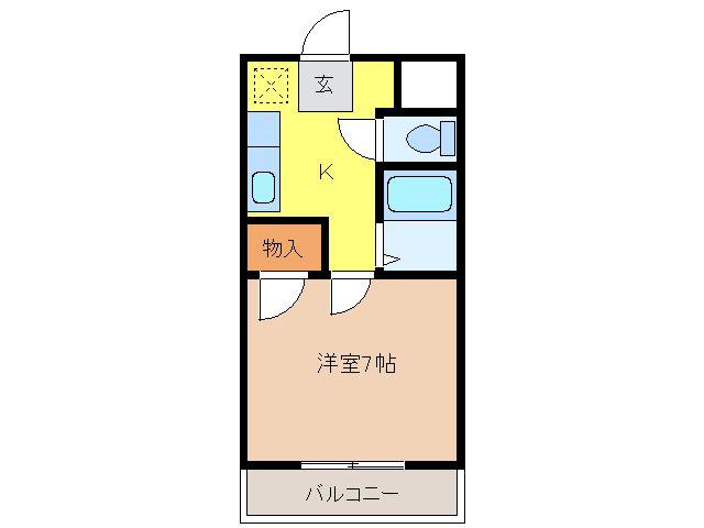 三輪ハイツ一ノ瀬(1K/3階)の間取り写真