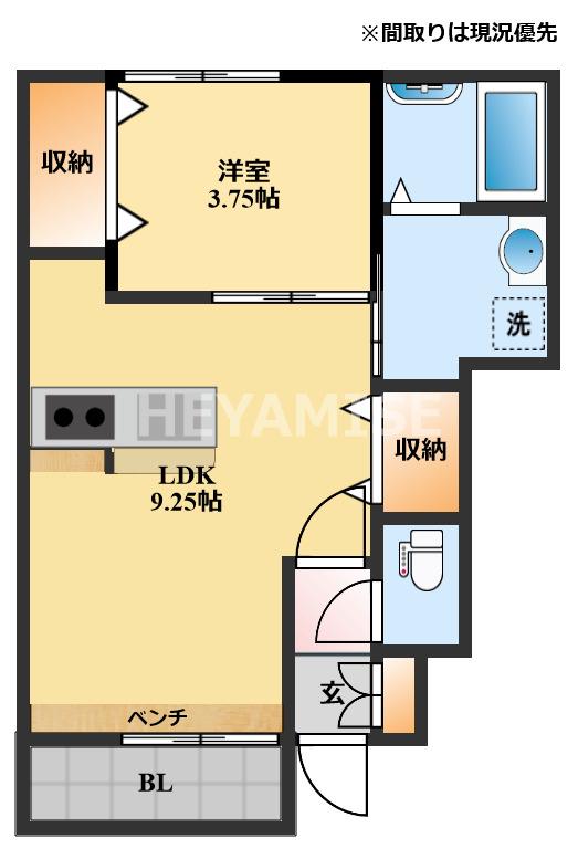 PREZIA多良見ウエスト(1LDK/1階)の間取り写真