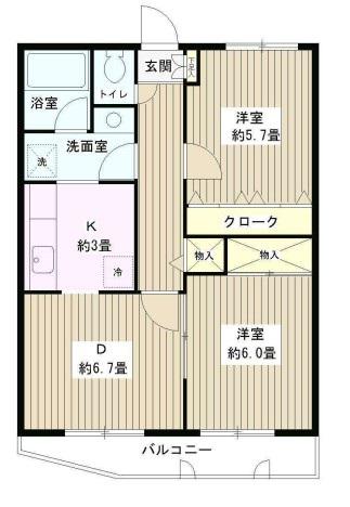 メゾンドボヌール梅島(2DK/2階)の間取り写真