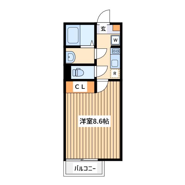 カインドネス相模大野2(1K/2階)の間取り写真