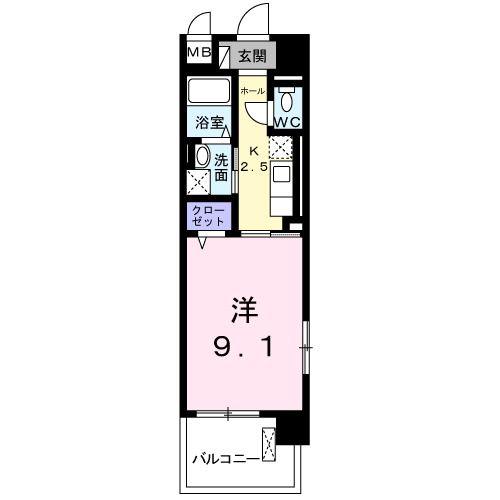サンルミエール(1K/5階)の間取り写真