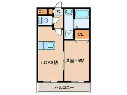 ヴェルビュ―郡元(1LDK/4階)の間取り写真