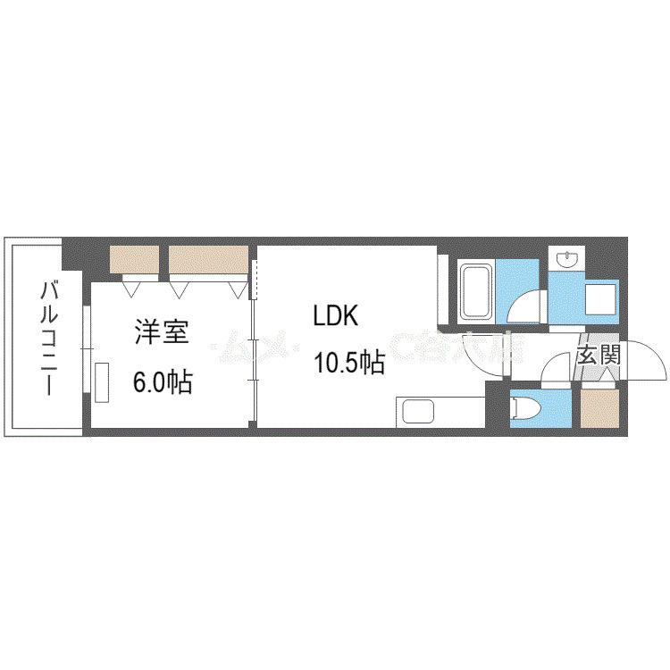 グランセジュール大国町(1LDK/5階)の間取り写真