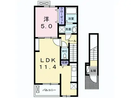ヴィッラ ローザ(1LDK/2階)の間取り写真