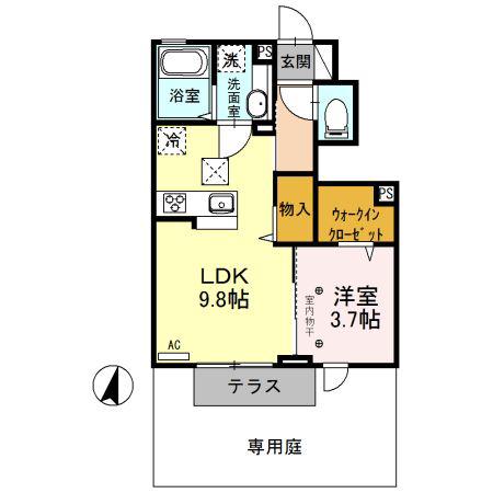 プリズムA(1LDK/1階)の間取り写真