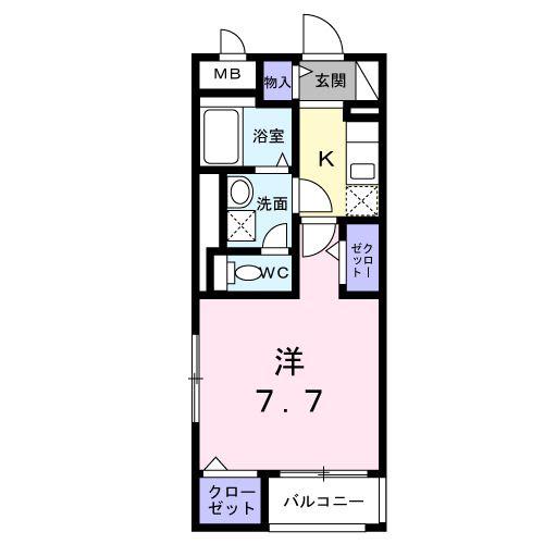 ダウンタウン ワイ(1K/1階)の間取り写真