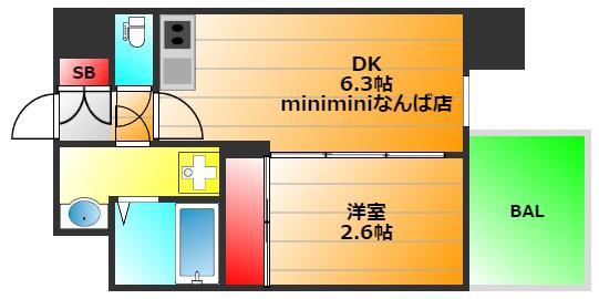ミラージュパレス難波グランツ(1DK/4階)の間取り写真