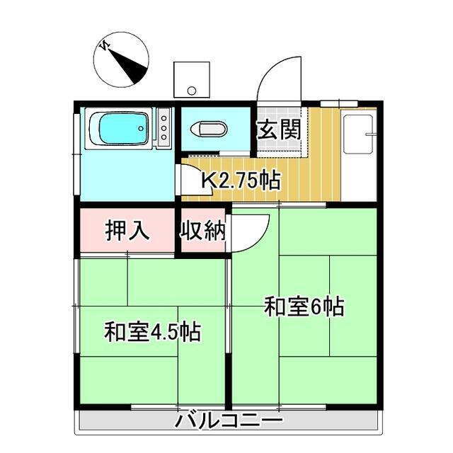 飯沼荘(2K/2階)の間取り写真