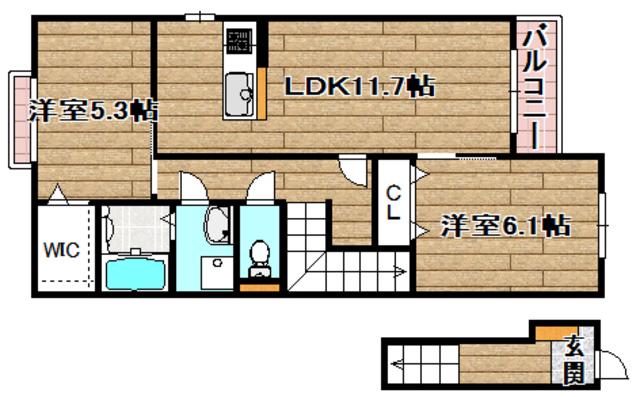 ノースヒルズ高槻(2LDK/2階)の間取り写真