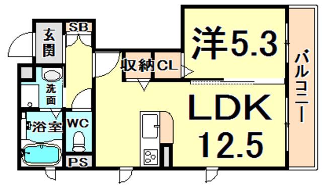 JW六番町(1LDK/2階)の間取り写真