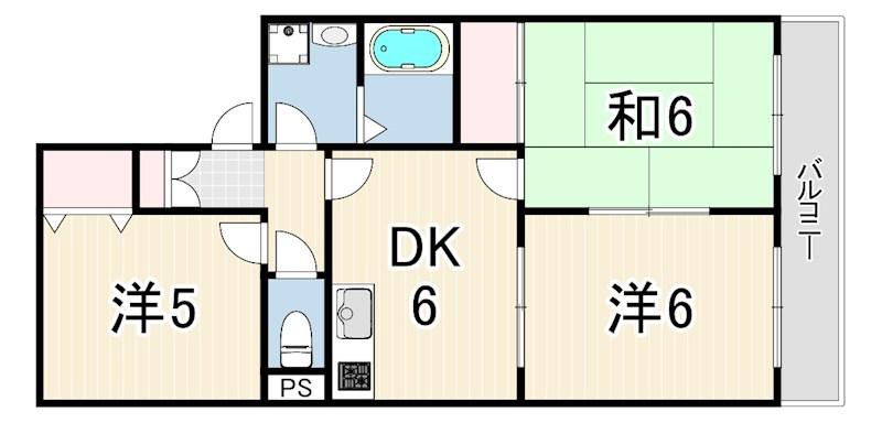 ヴァンベールA棟(3DK/2階)の間取り写真