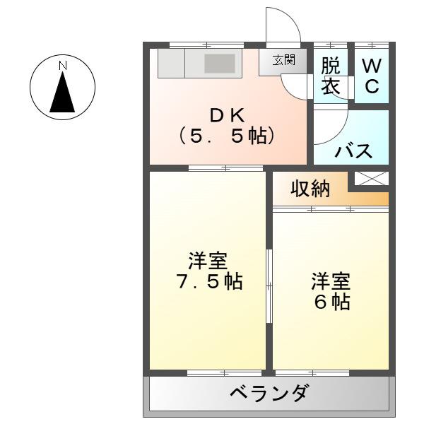 ベルメゾンSHIMA(2K/2階)の間取り写真