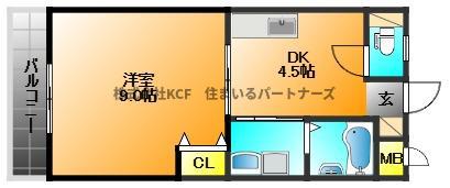 リバティヒルズI(1DK/4階)の間取り写真