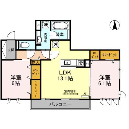 シェモワ A棟(2LDK/2階)の間取り写真