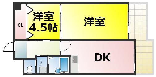 カルマーレナンバウエスト(2DK/3階)の間取り写真