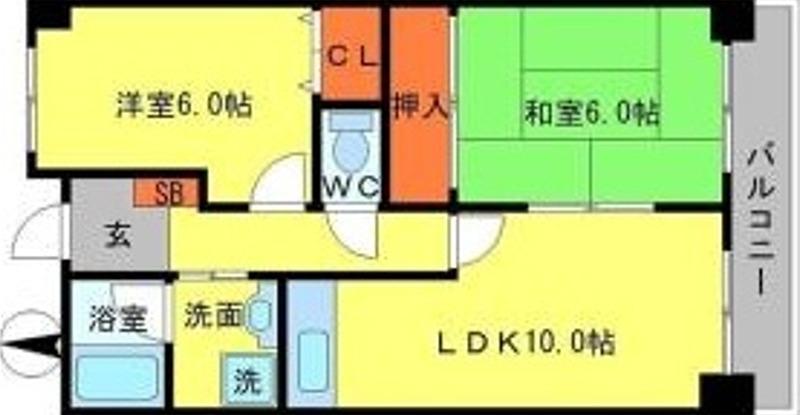 山田マンションビューテラス(2LDK/4階)の間取り写真