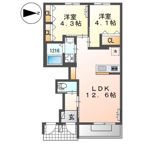 原町2丁目アパート(2LDK/1階)の間取り写真