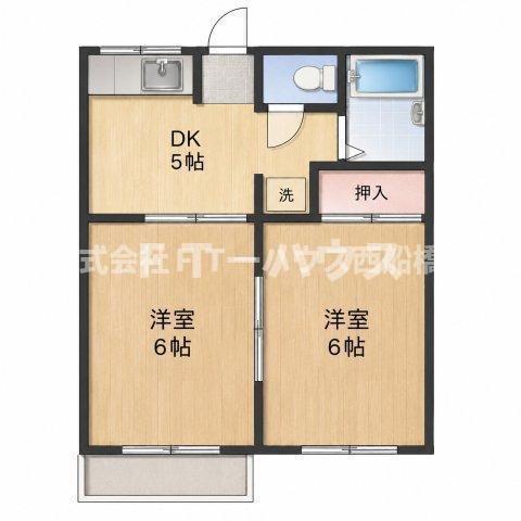 ツインハイツB(1DK/2階)の間取り写真