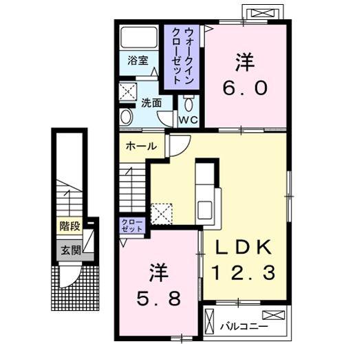 エレガンシア・デーアYII(2LDK/2階)の間取り写真