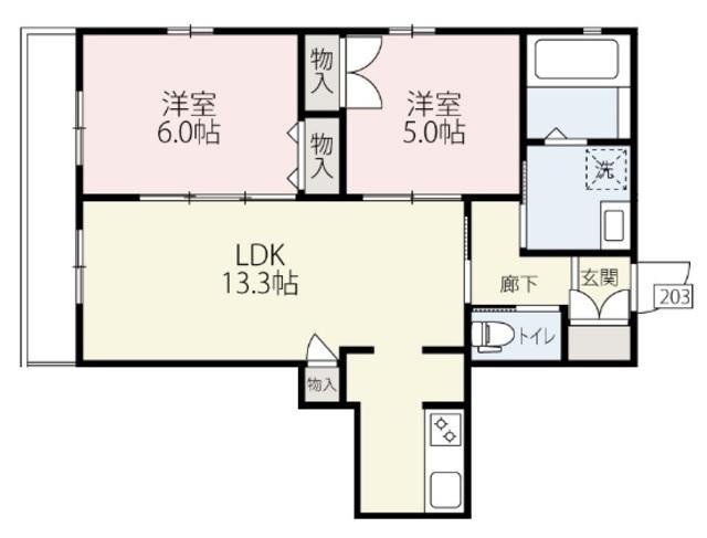 NOBLE 北鎌倉(2LDK/2階)の間取り写真