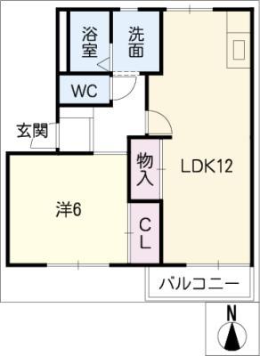 グリーンパーク棚橋 B棟(1LDK/2階)の間取り写真