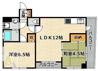 アベニュー夢野(2LDK/4階)の間取り写真