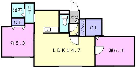 サンセット(2LDK/1階)の間取り写真