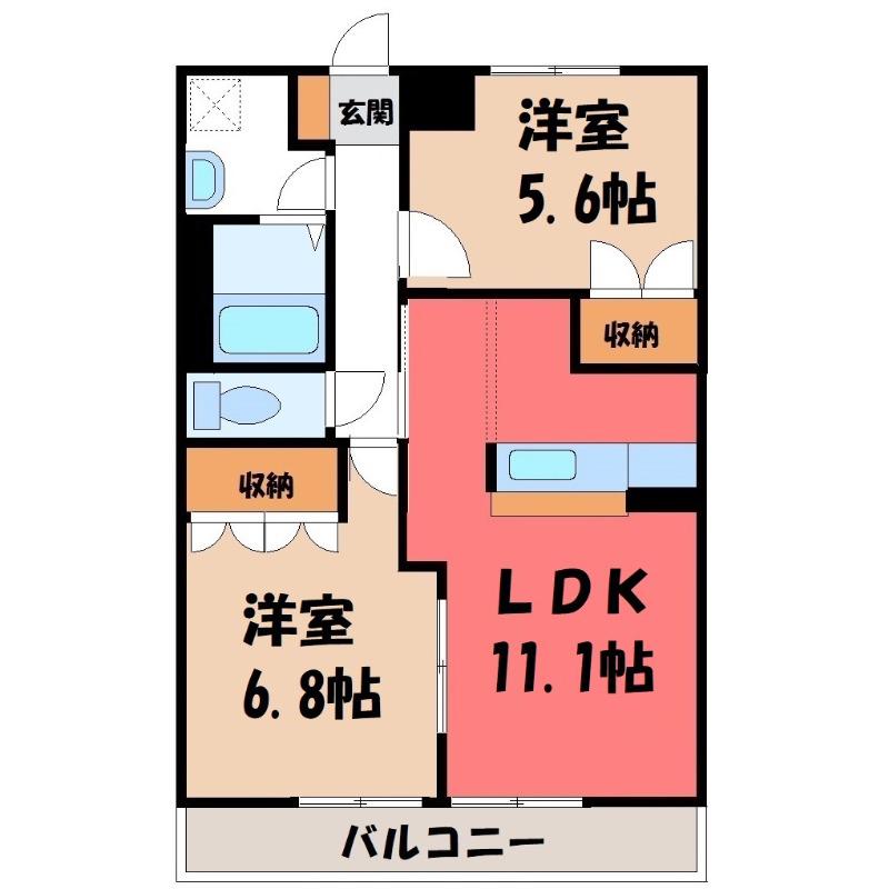 スプリームユー(2LDK/2階)の間取り写真