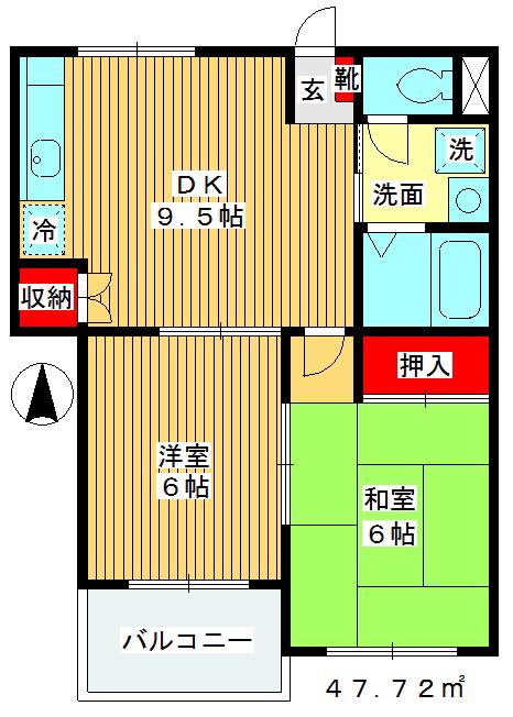 パークサイドシャトル(2DK/1階)の間取り写真