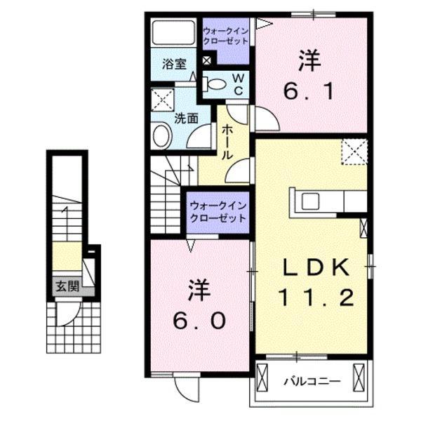 カーサ エスペランツァⅡ(2LDK/2階)の間取り写真