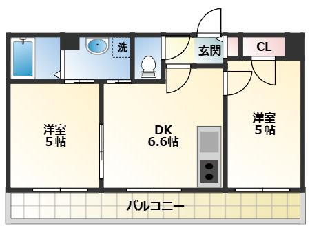 ベルヴィラージュ(2DK/3階)の間取り写真