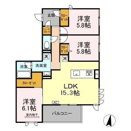 フォーティスMGH(3LDK/3階)の間取り写真